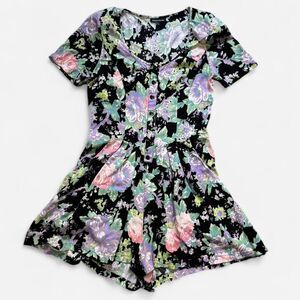 Vintage 80s Style Floral Snap Down Playsuit Romper
